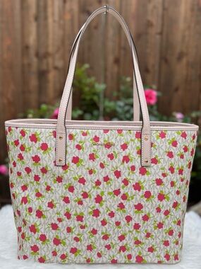NWT Michael Kors Carter Vanilla Multi Large Open Tote Red Blossoms Purse